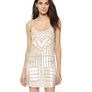 Parker art deco design gold and silver sequins v neck mini‎ dress w/ silk lining